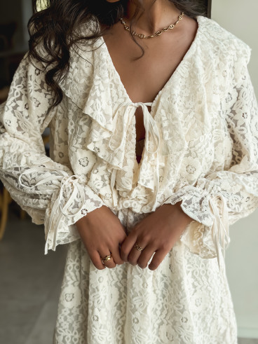 Robe courte à motifs Aurélys - Crème