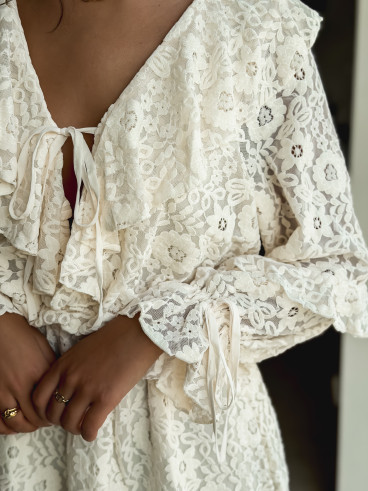 Robe courte à motifs Aurélys - Crème