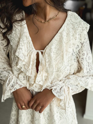 Robe courte à motifs Aurélys - Crème
