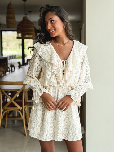 Robe courte à motifs Aurélys - Crème