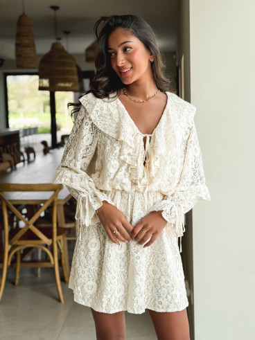 Robe courte à motifs Aurélys - Crème