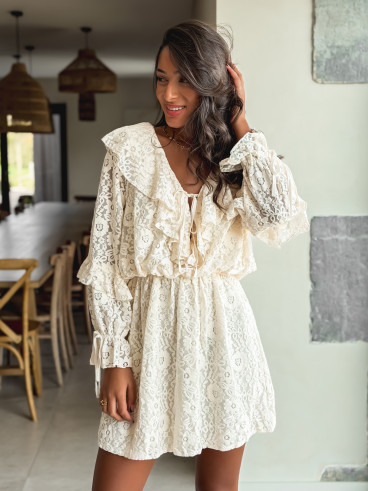 Robe courte à motifs Aurélys - Crème