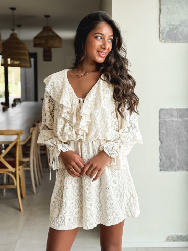 Robe courte à motifs Aurélys - Crème