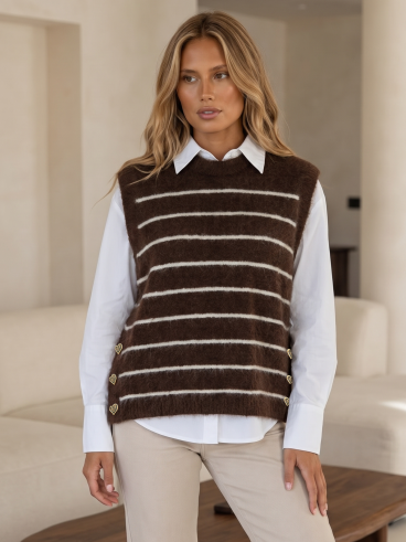 Pull sans manches Célénie - Chocolat/Ecru