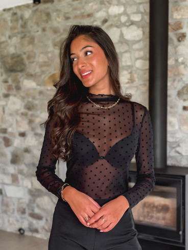 Blouse à pois Noémie - Noir