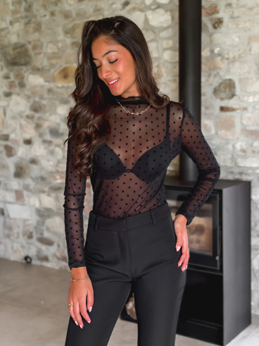Blouse à pois Noémie - Noir