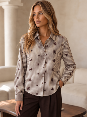 Chemise lignée Emelise - Taupe