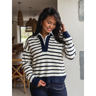 Pull ligné Melrose - Ecru/Bleu marine