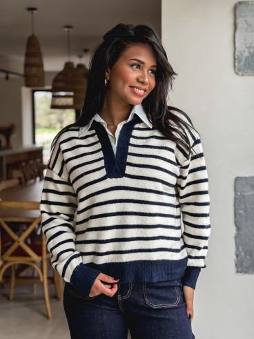 Pull ligné Melrose - Ecru/Bleu marine Pull ligné Melrose - Ecru/Bleu marine