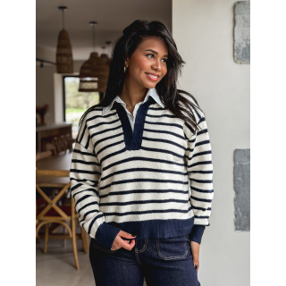 Pull ligné Melrose - Ecru/Bleu marine
