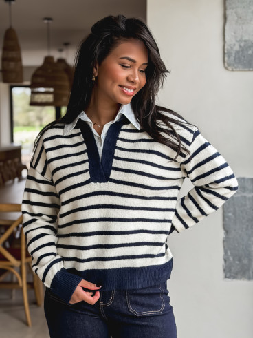 Pull ligné Melrose - Ecru/Bleu marine Pull ligné Melrose - Ecru/Bleu marine