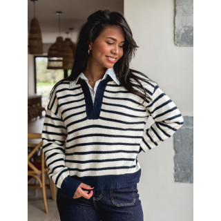 Pull ligné Melrose - Ecru/Bleu marine