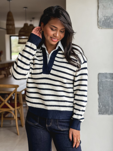 Pull ligné Melrose - Ecru/Bleu marine Pull ligné Melrose - Ecru/Bleu marine