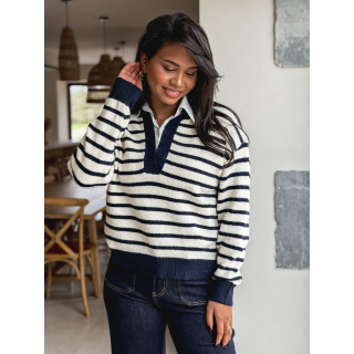 Pull ligné Melrose - Ecru/Bleu marine