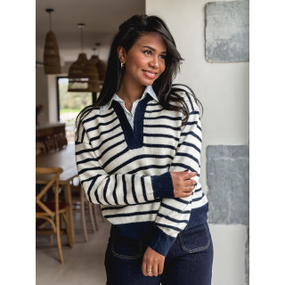 Pull ligné Melrose - Ecru/Bleu marine