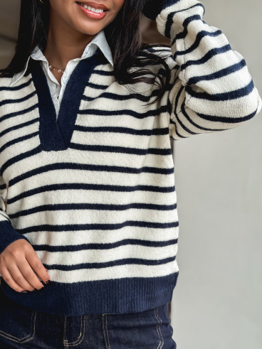 Pull ligné Melrose - Ecru/Bleu marine Pull ligné Melrose - Ecru/Bleu marine