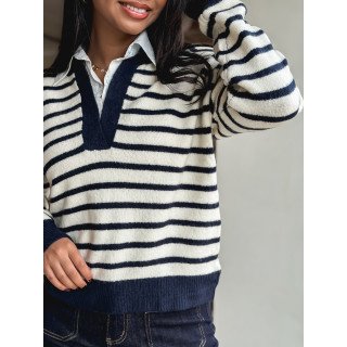 Pull ligné Melrose - Ecru/Bleu marine