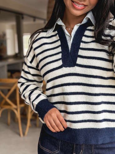 Pull ligné Melrose - Ecru/Bleu marine Pull ligné Melrose - Ecru/Bleu marine