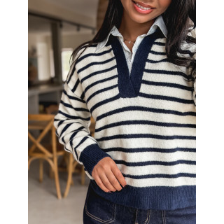 Pull ligné Melrose - Ecru/Bleu marine