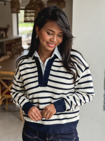 Pull ligné Melrose - Ecru/Bleu marine Pull ligné Melrose - Ecru/Bleu marine