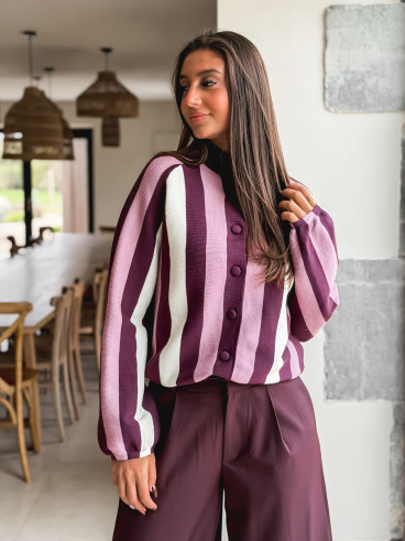 Gilet ligné Cécilia - Bordeaux