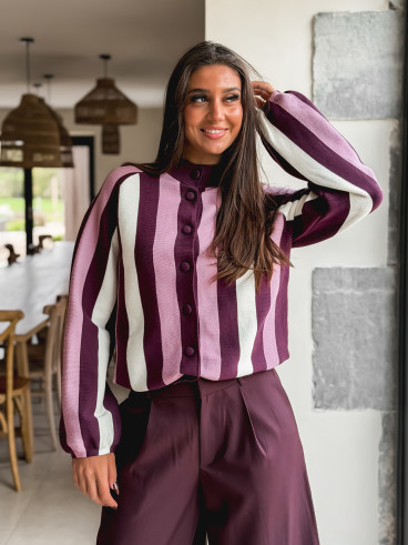 Gilet ligné Cécilia - Bordeaux