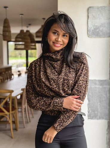 Blouse léopard Nastia - Taupe/Noir