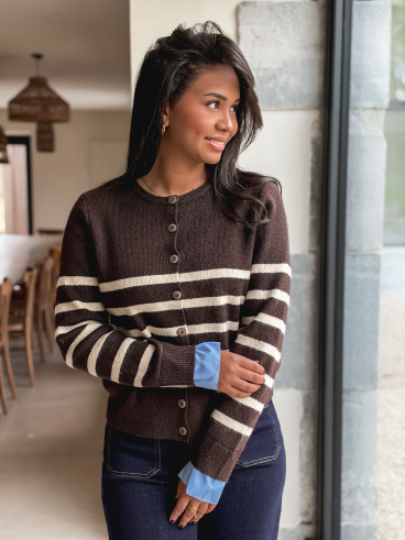 Gilet ligné Hidaya - Chocolat Gilet ligné Hidaya - Chocolat